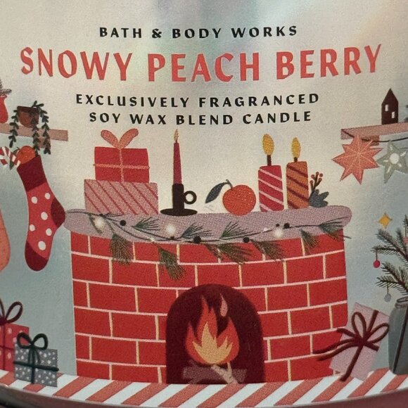 BBW Snowy Peach Berry Bath & Body Works 3 Wick Candle - Picture 3 of 10
